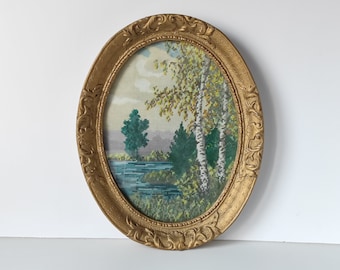 Vintage Oval Gold Frame, Wall Home Decor, Frame Picture, Retro Wood and Gesso Ornate Frame 11 x 15", Above Fireplace, Large Gold Frame Oval