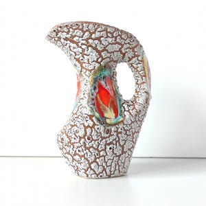 Vaso Fat Lava di Vallauris, ceramica francese anni '70. Vaso in ceramica Mid-Century Modern bianco, marrone e arancione, decorazione per mensole, regalo per la nuova casa.