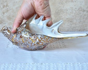 Concha de vidro soprado grande, decoração de arte oceânica, escultura de vidro de Murano, concha de estatueta de vidro de concha de mar, estátua de vidro soprado elegante, obra de arte em vidro