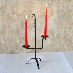 Vintage Candlestick Holder Wrought Iron, Metal Candlestick Holder Forged for Taper Candle, Unique Rustic Home Decor, Retro Light