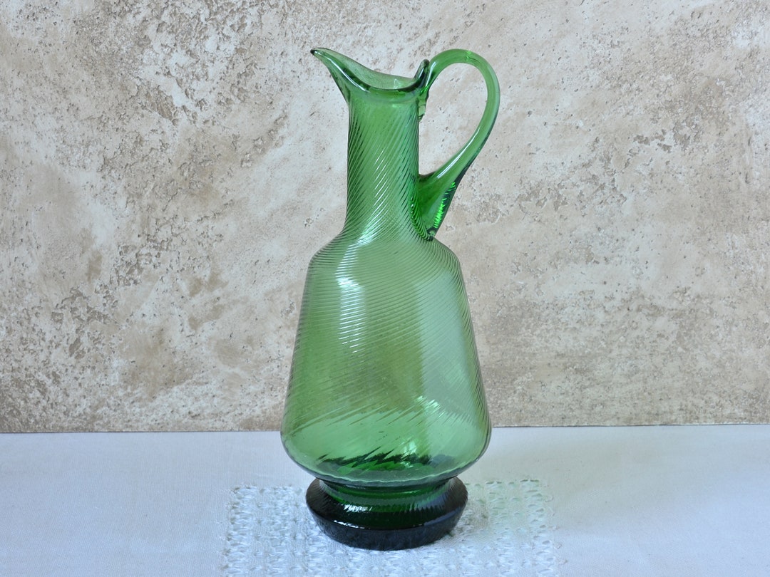 Rare Antique Jug Glass, Vase Green Glass, Mid-century Jug, Glass Vase ...