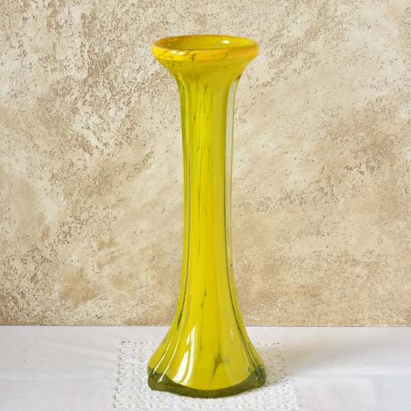 Yellow Glass Vase for Flowers, Blown Glass Vase 13 Inches Tall, Modern Home Decor, Centerpiece Living Room, New Home Gift Vase for Flowers