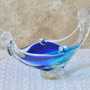 Cenicero de vidrio vintage, cenicero de vidrio azul de arte, vidrio Boho, cenicero de vidrio checo para cigarrillos, regalo para fumador