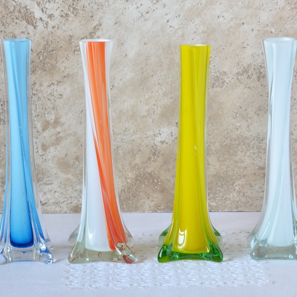 Glass Vase Tall 8", Vintage Vase Flowers, Retro Table Centerpiece Decor 1980s, Variations Color Blown Glass Vase, Mom's Gift Decorative Vase