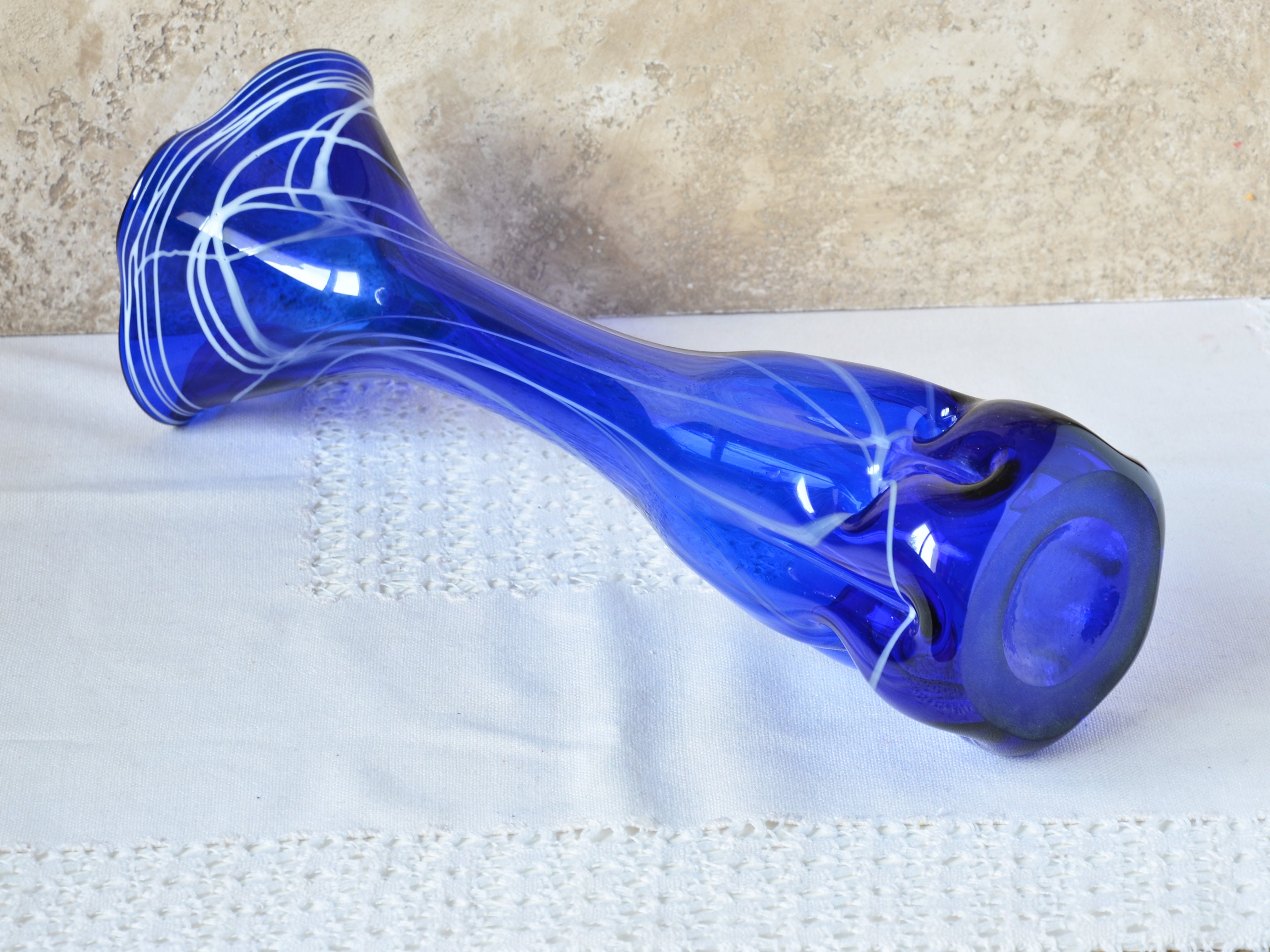 Vintage Swung Glass Vase Tall 16 Inches, Craftsman Hand Blown Glass ...
