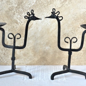 Vintage Candlestick Candle Holder Forged Wrought Iron, Set 2 Metal Candlestick Holder Bird-Shaped, Unique Rustic Home Decor, Retro Light