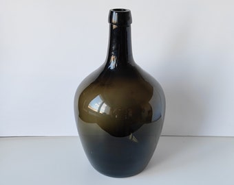 Vintage Dark Glass Demijohn Large, Rare Hand Blown Glass Wine Bottle, Antique Wine Demijohn, Carboy Wine Bottle, Boho Style Glass Vase