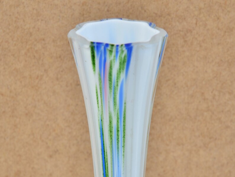 Vintage Twisted Stem Glass Vase for Flowers, White Art Glass Vase, Tall