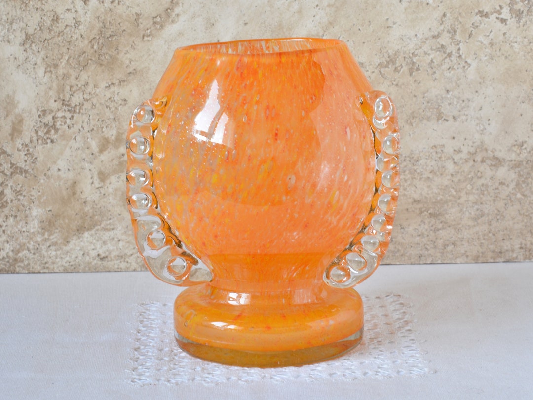 Vintage Orange Glass Vase Sphere, Unique Collectible Color Glass Vase