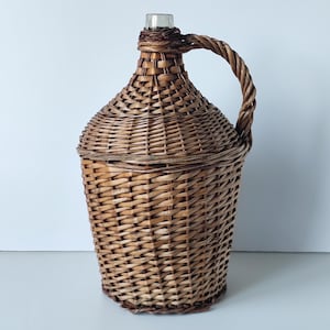 Vintage Korbweidenflasche 9l, Retro Weinflasche, Landdekor Boho, alte Glasweinflasche eingewickelt im gewebten Stroh, Demijohn Dekor