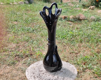 Black Glass Vase, Goth Black Minimalist Style Black Glass Vase, Dark Home Decor Artistic Unique Table Decor, Vase Dried Flower Tall 14"