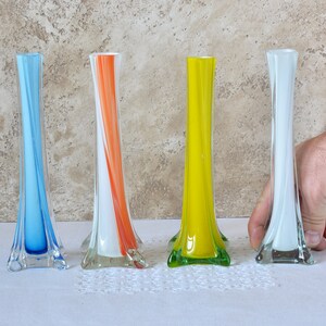 Glass Vase Tall 8", Vintage Vase Flowers, Retro Table Centerpiece Decor 1980s, Variations Color Blown Glass Vase, Mom's Gift Decorative Vase