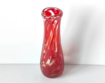 Vase vintage en verre orange rouge de hauteur 12,6 pouces, vase en verre de collection unique pour fleurs, vase en verre vintage moderne milieu de siècle, cadeau pour grand-mère