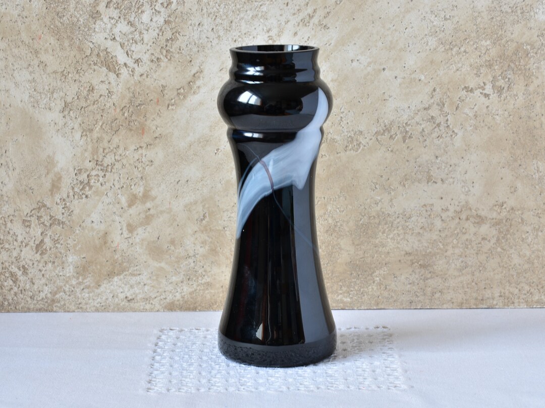 Vintage Black Glass Vase Unique New Home Gift Tall 9 Inches Etsy