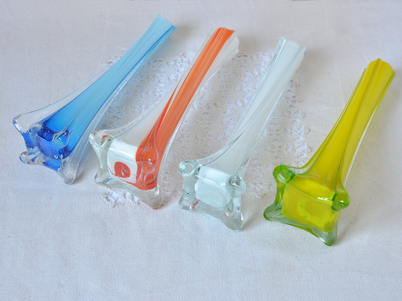 Glass Vase Tall 8", Vintage Vase Flowers, Retro Table Centerpiece Decor 1980s, Variations Color Blown Glass Vase, Mom's Gift Decorative Vase