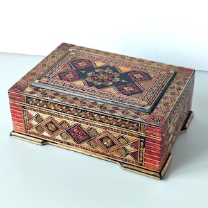 Vintage Wood Box, Colorful Wooden Box, Antique Accent New Home Gift, Art Wood Box for Jewelry Trinket box, Old Souvenir Box