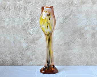 Multicolor Vase for Flower Bouquets, 15 Inch Tall Hand-Blown Glass Vase, Murano style Art Glass Vase, Preppy Room Decor, Colorful Glass Vase