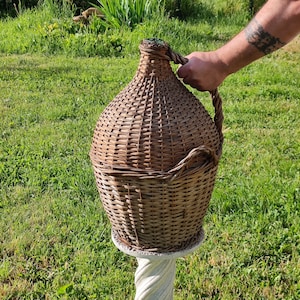 Vintage Demijohn Woven Wicker 25L Bottle XXL, Retro Wine Bottle, Country Decor Boho Aesthetic, Old Glass Wine Bottle Wrapped in Woven Straw