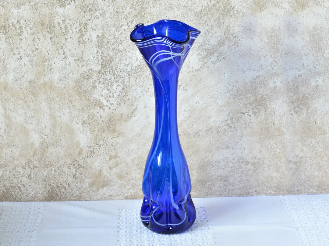 Vintage Swung Glass Vase Tall 16 Inches, Craftsman Hand Blown Glass