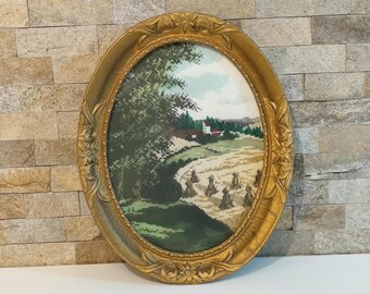 Vintage Oval Gold Frame, Wall Home Decor, Frame Picture, Retro Wood and Gesso Ornate Frame 11 x 15", Above Fireplace, Large Gold Frame Oval