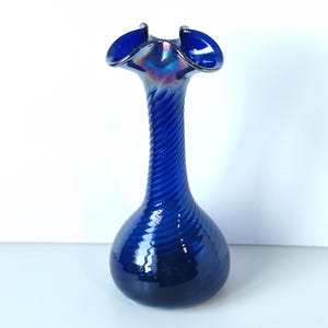 Large Blue Glass Vase, Retro Hand Blown Glass Vase, Cobalt Blue Glass Art Vase, Gorgeous House Warming Gift, Accent Decor for Living Room