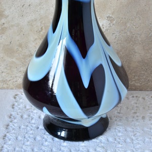 Vintage Bud Vase, Dark Purple and White Glass, 10 Tall Glass Vase for Flowers Arrangements, Artisan Decorative Vase, Retro Decor 1970s._2