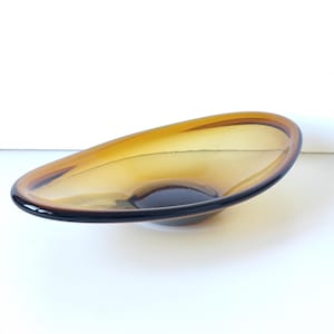 Bol en verre ambré pour fruits, décoration de table à manger dans la cuisine, bol en verre fait main, pièce maîtresse du bar, immense verrerie vintage ovale