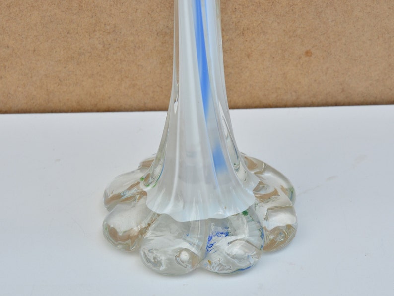 Vintage Twisted Stem Glass Vase for Flowers, White Art Glass Vase, Tall