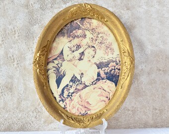 Vintage Oval Gold Frame, Wall Home Decor, Frame Picture, Retro Wood and Gesso Ornate Frame 11 x 15", Above Fireplace, Large Gold Frame Oval