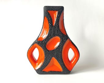 Vintage Fat Lava Vase by Roth Keramik West German 1970s. Orange Guitar Vase Model 312 Retro Abstract Mid-Century Modern Ceramic Pottery Vase