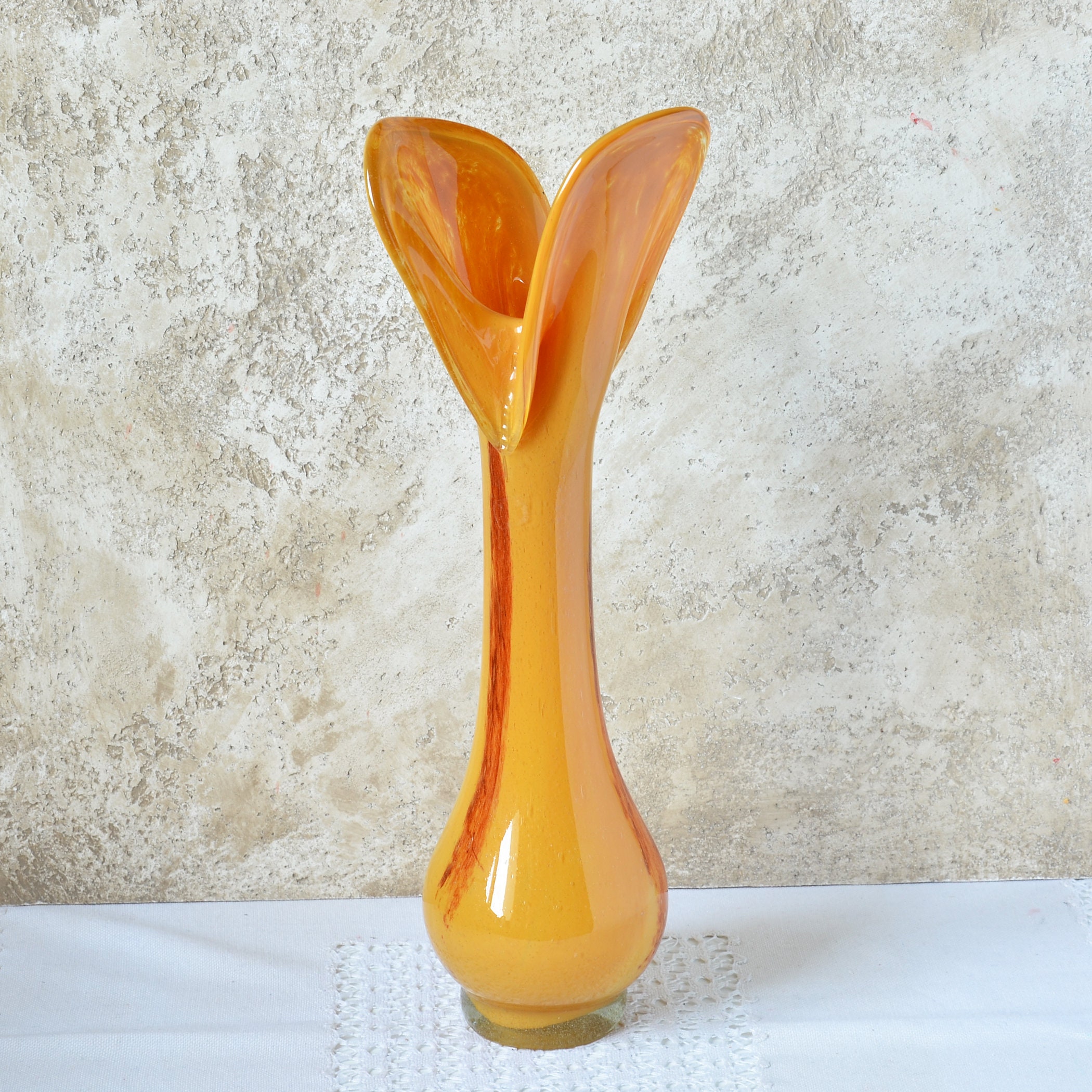 Blown Glass Vase Orange Swung Glass Vase for Flower Table Etsy
