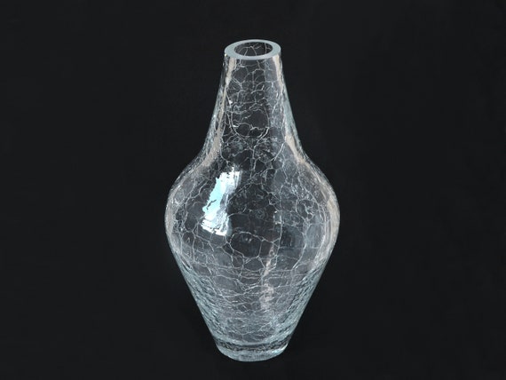 Vintage Cracked Glass Vase, Mid-century Modern 60s, Tall 9 Inches ...