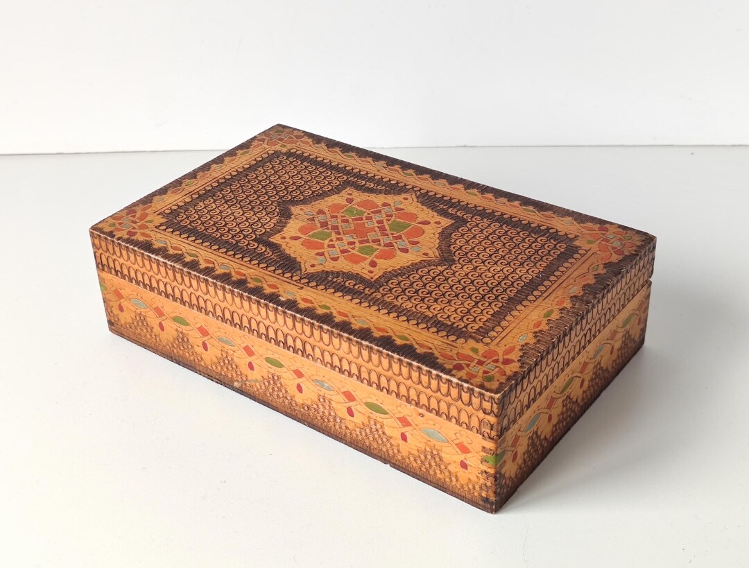 Vintage Wooden Box Pyrography Keepsake Box Bulgarian Wooden Trinket vintage-wooden-box-pyrography-keepsake-box-bulgarian-wooden-trinket