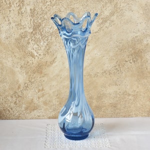 Unique Vintage Vase, Hand Blown Glass Vase for Flowers, Blue and White Art Glass Vase, Designer Art Glass Decor for Living Room Murano Style