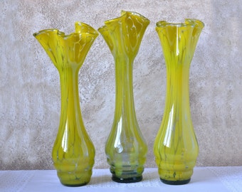 Swung Glass Vase Tall 16 inches, Craftsman Hand Blown Glass Vase, Retro Vase Yellow Glass, Home Table Decor, Gift for Woman, Murano Style