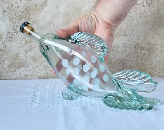 Vintage Bottle Glass with the Shape of a Fish, Blown Glass Bottle for Bar Decor, Bottle for Alcohol Gift for Man or Woman Zodiac Fish