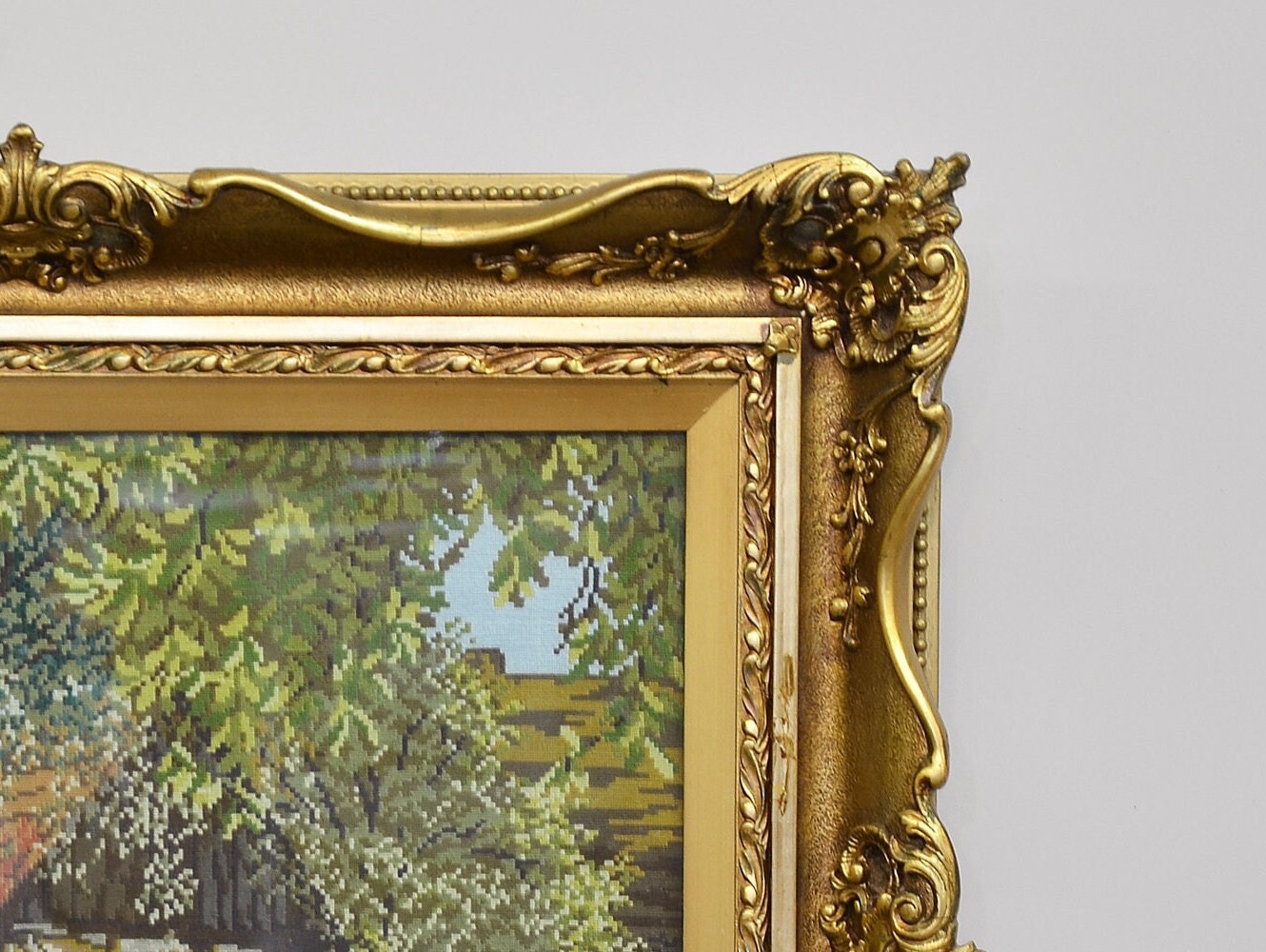 Victorian Rectangular Gold Frame With Tapestry lake House, Vintage Lake ...
