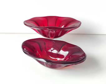 Ruby Red Glass Bowl Tabletop, Centerpiece Glass Bowl Massive & Heavy, Decorative Fruit Bowl, Apartment Decor, Retro Leaded Glass Bowl