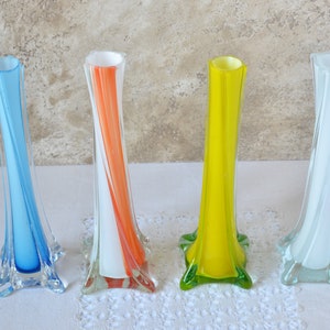 Glass Vase Tall 8", Vintage Vase Flowers, Retro Table Centerpiece Decor 1980s, Variations Color Blown Glass Vase, Mom's Gift Decorative Vase