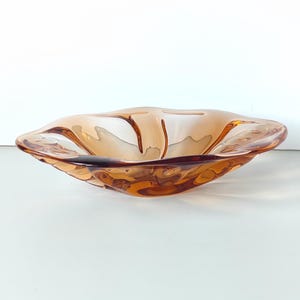Decorative Glass Centerpiece Bowl Massive & Heavy, Amber Fruit Bowl, Amber Bowl Tabletop Apartment Decor, Retro Leaded Glass Bowl