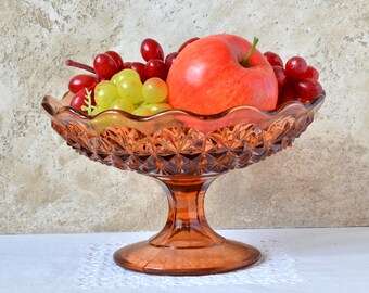 Kitchen Countertop Decoration, Vintage Glass Fruit Bowl, Table Centerpiece Bowl Pedestal, Centre Dining Table Decor, Pink Pressed Glass Bowl