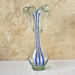 Vintage Glass Vase for Flower Bouquets, 13 Inch Tall Hand-Blown Glass Vase, Collectible Art Glass Vase, Preppy Room Decor, Gift for Mum