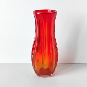 Vintage Red-Orange Glass Vase for Floral Bouquets, Gorgeous Art Glass Vase Tall 12", Retro Massive Glass Vase, Living Room Decor Aesthetic