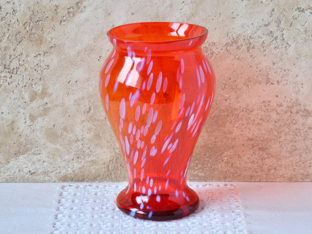 Vintage Blown Glass Vase Strawberry, Midcentury Modern, Glass Vase for Flower Arrangements
