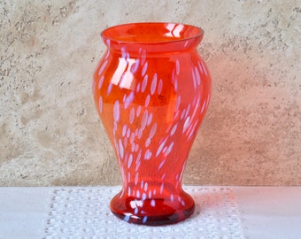 Vintage Blown Glass Vase Strawberry, Mid-century Modern, Glass Vase for Flower Arrangements, Small Bud Vase Red-White Glass, Table Vase