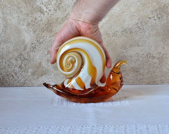 Grande estatueta de caracol em vidro, escultura em vidro estilo Murano, presente de aniversário para mulher, decoração de mesa, decoração de prateleira de escritório, caracol de vidro soprado de 15 cm