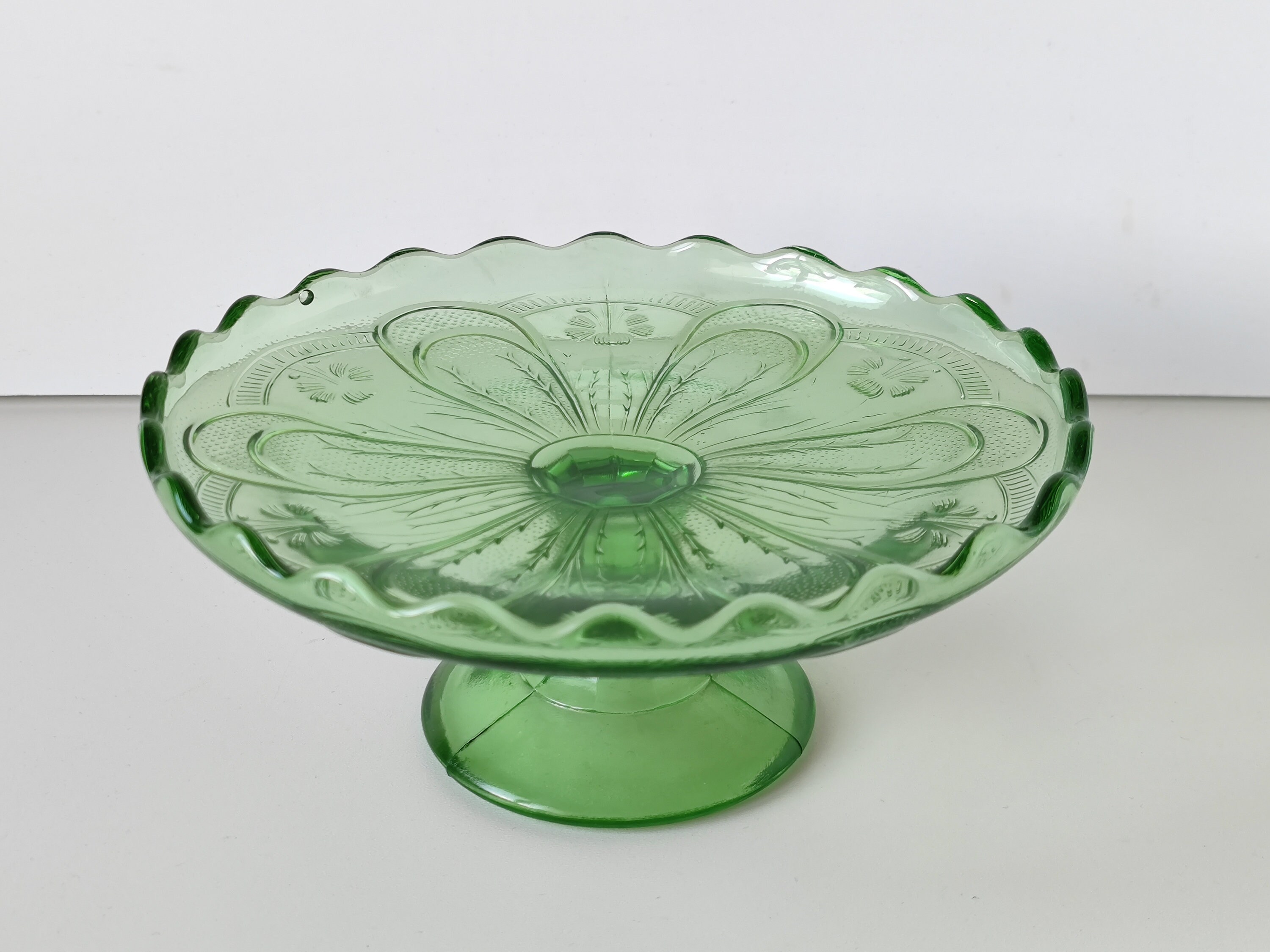 Stunning Vintage Green Glass Pedestal Bowl Gallery