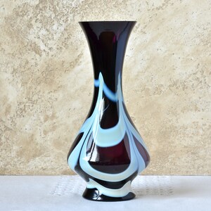 Vintage Bud Vase, Dark Purple and White Glass, 10 Tall Glass Vase for Flowers Arrangements, Artisan Decorative Vase, Retro Decor 1970s._8