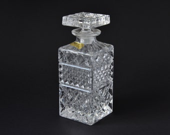 Crystal Whisky Decanter Bohemia Czechoslovakia, Liquor Decanter Rectangular, Square Carafe Crystal, Whisky Carafe Diamond Cut Pattern 1970s.