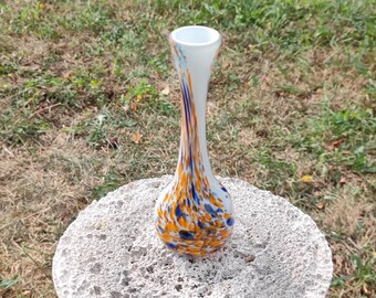 Multicolor Glass Vase Murano Style, Small Vintage Glass Vase for Flowers, Colorful Artisan Hand blown Glass Vase, Retro Decor 1980s.